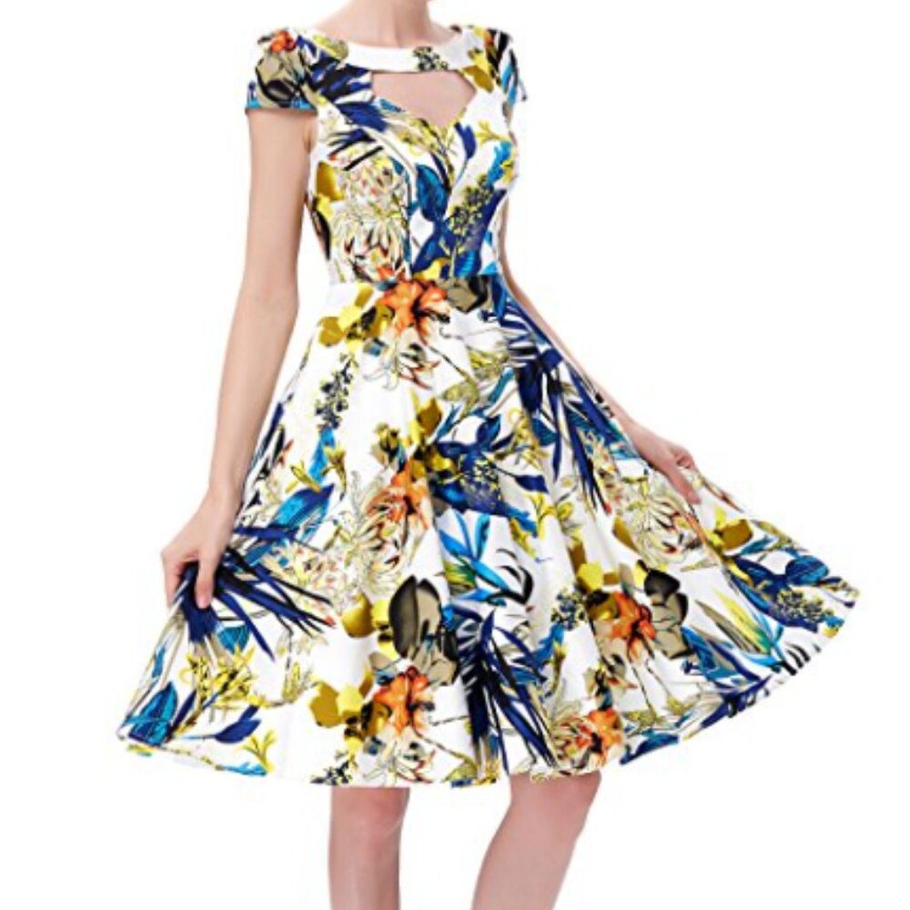 Vintage Belle Poque floral swing dress, size M - BRAND NEW WITH TAGS - Picture 2 of 6